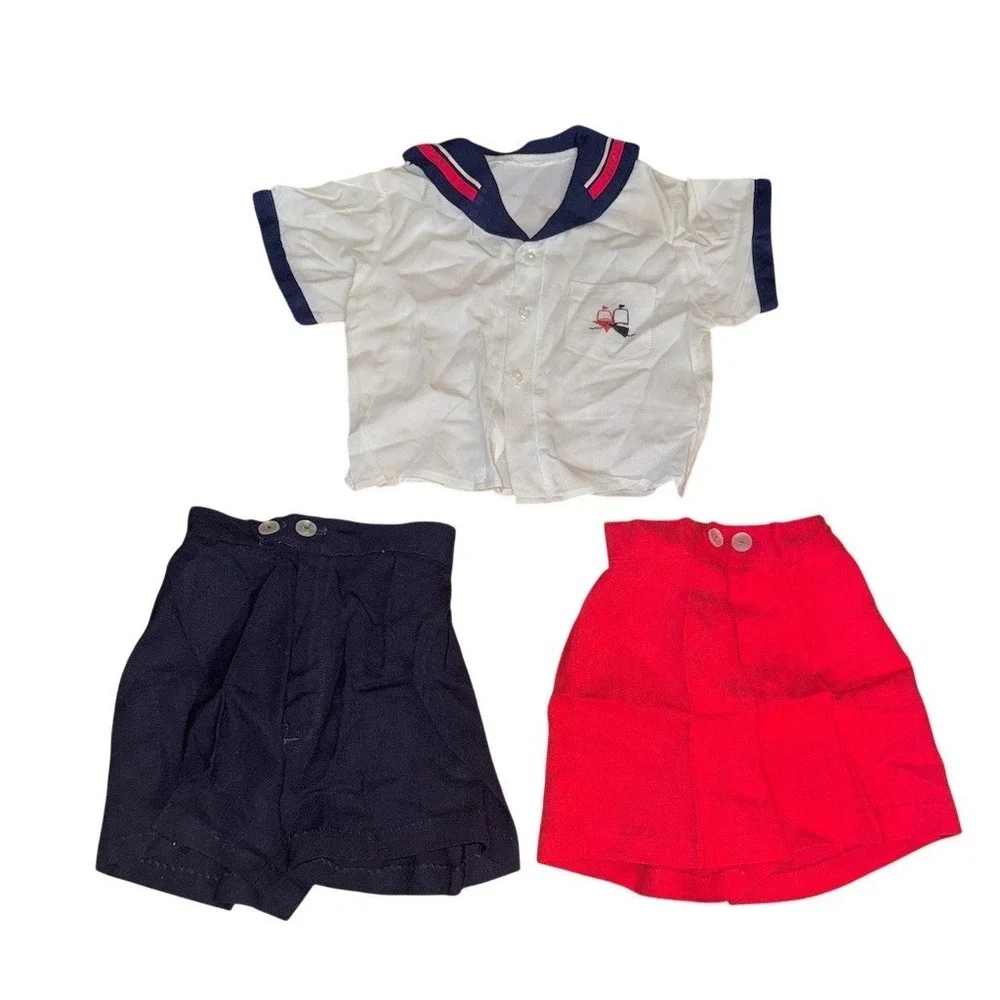 Vintage Petit Ami baby‎ Boys Nautical Sailor Outfit Set Shirt & 2 Shorts 12-18M